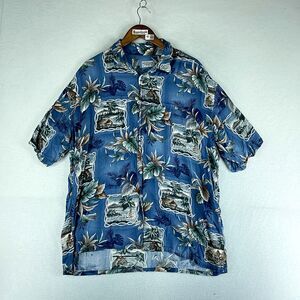 Windham Pointe Mens Hawaiian Shirt Floral Size XL Short Sleeve Collared Rayon